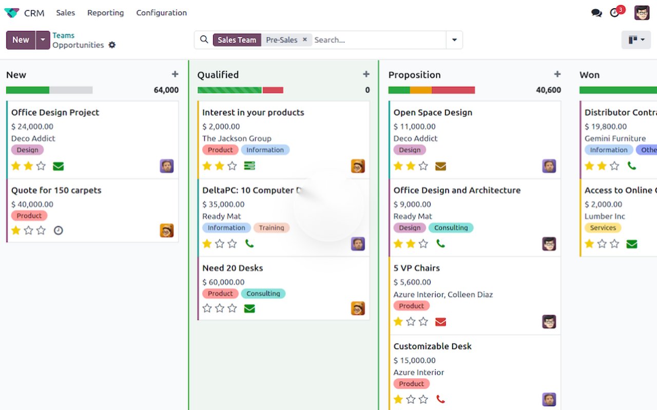 Odoo CRM screen