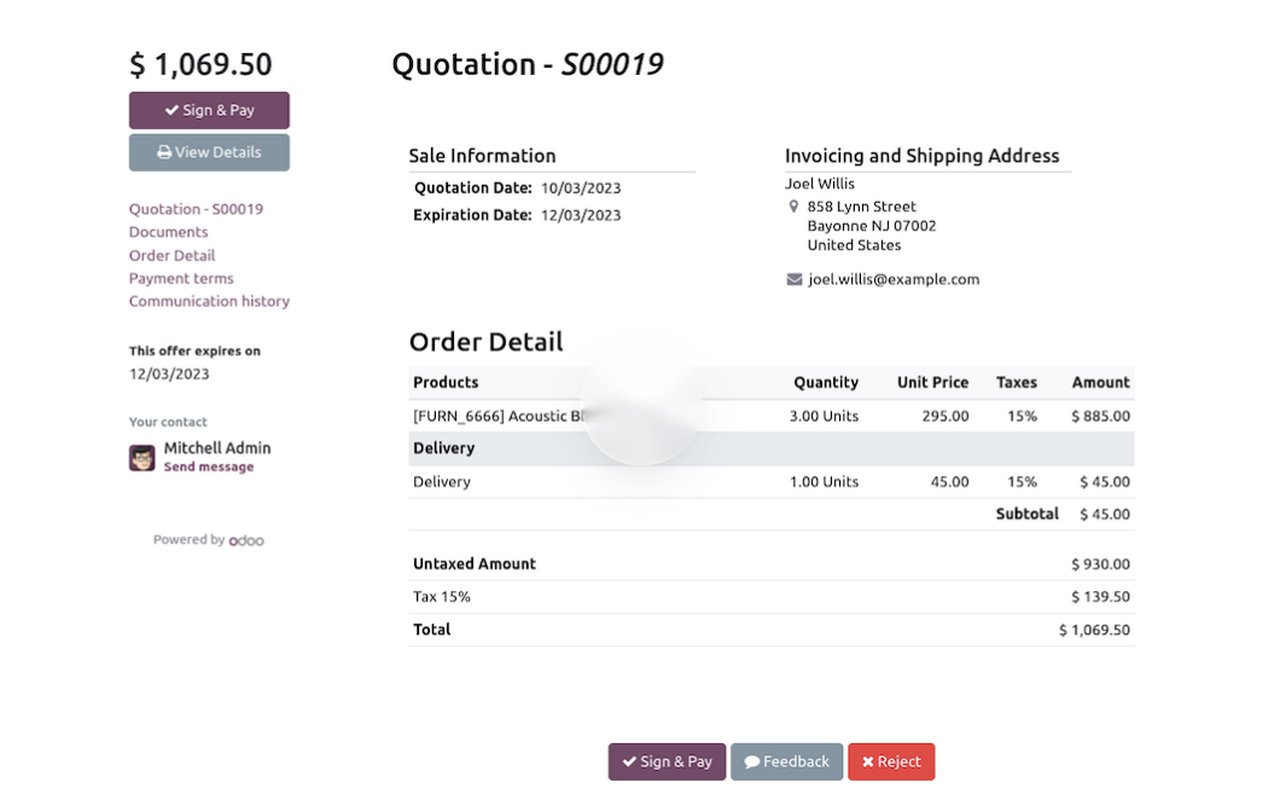 Odoo Quotation screen